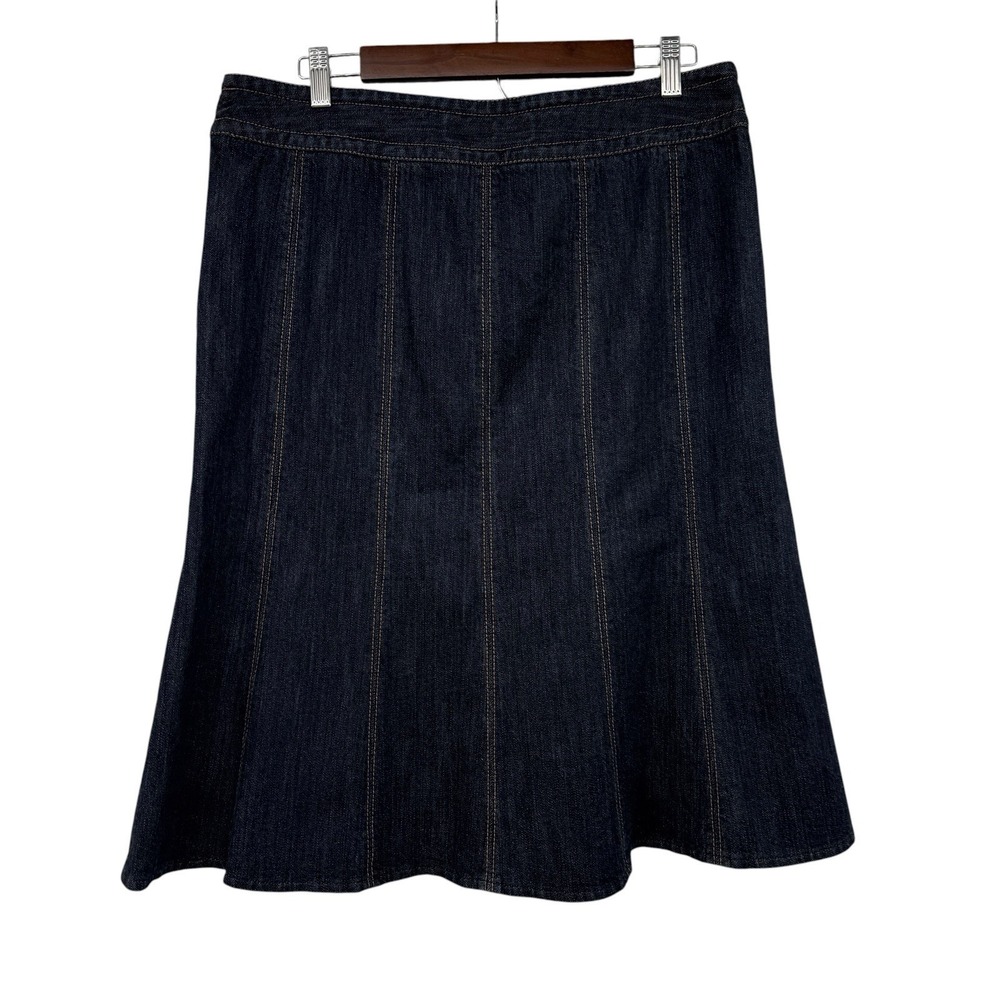 Kasper Women's Denim Skirt Size 12 Dark Wash A-Line Midi Side Zip Stretch Cotton - Picture 2 of 8